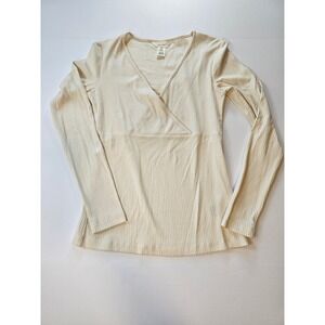 H&M MAMA Ribbed Wrap Top Maternity Small Cream Long Sleeve V-Neck